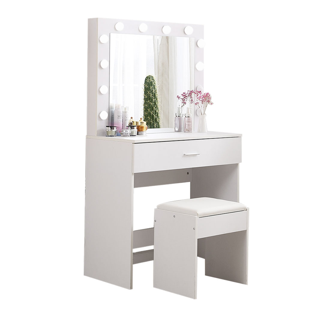 TopSellers-Dressing Table Set - White Makeup Mirror with Adjustable Brightness