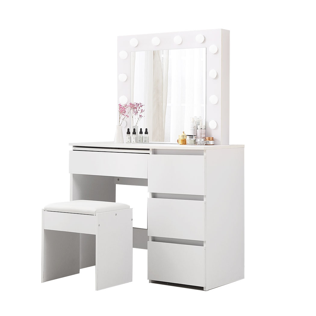 TopSellers-Dressing Table Vanity Set - White LED Mirror with Storage & Brightness