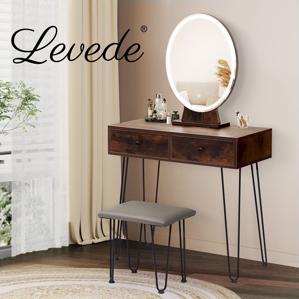 Levede LED Dressing Table Stool Set Mirror Lighted Vanity Makeup Desk Drawers - Picture 21 of 31