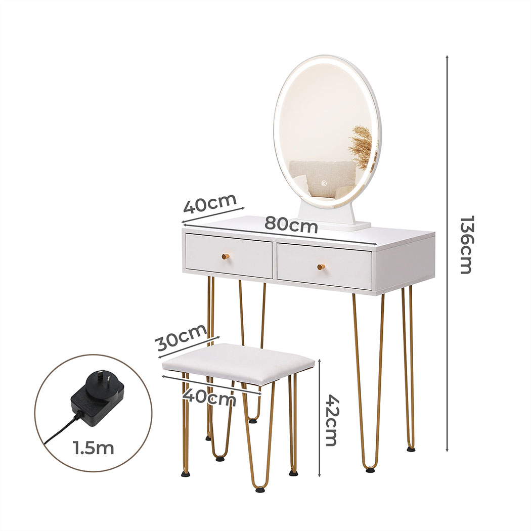 Levede LED Dressing Table Stool Set Mirror Lighted Vanity Makeup Desk Drawers - Picture 30 of 31