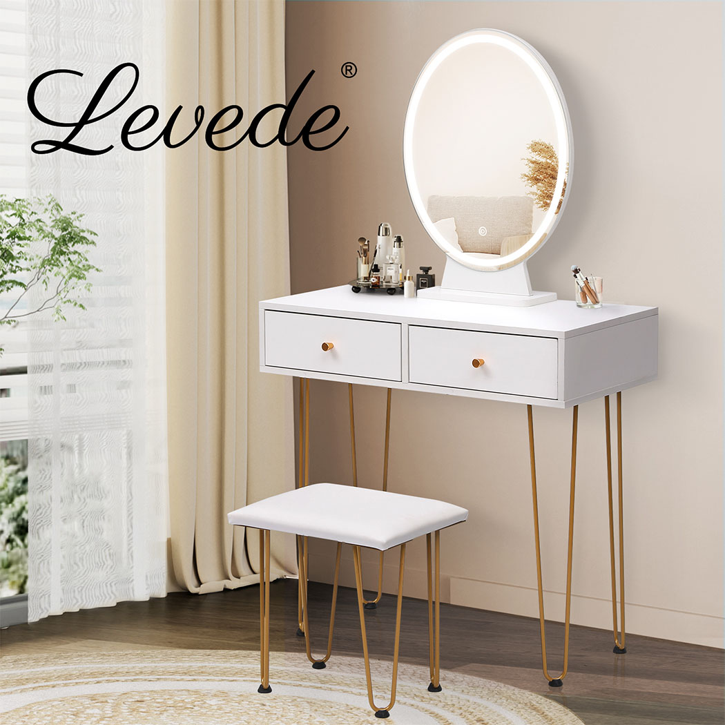 Levede LED Dressing Table Stool Set Mirror Lighted Vanity Makeup Desk Drawers - Picture 31 of 31