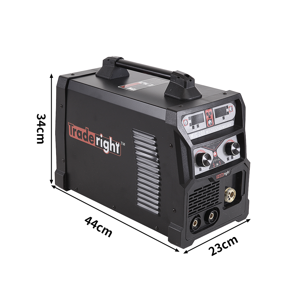 Traderight MIG Welder 200A MIG TIG MMA 3In1 Welding Machine 15A Plug Gas Gasless