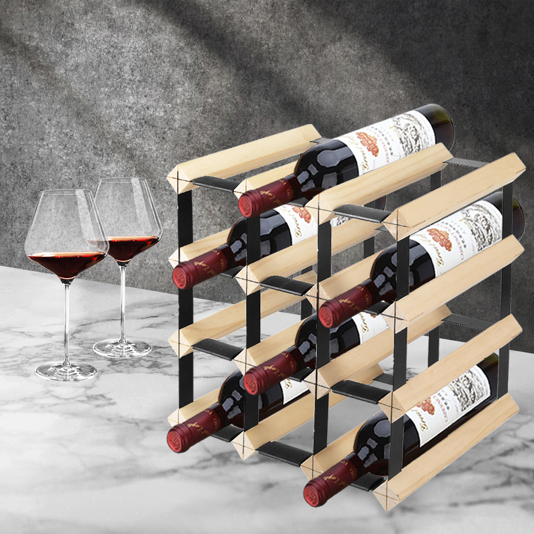 Levede Timber Wine Storage Rack  Wooden Cellar Organiser 12 Bottle Display Stand