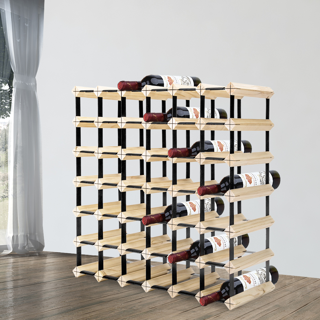 Levede Timber Wine Storage Rack  Wooden Cellar Organiser 42 Bottle Display Stand