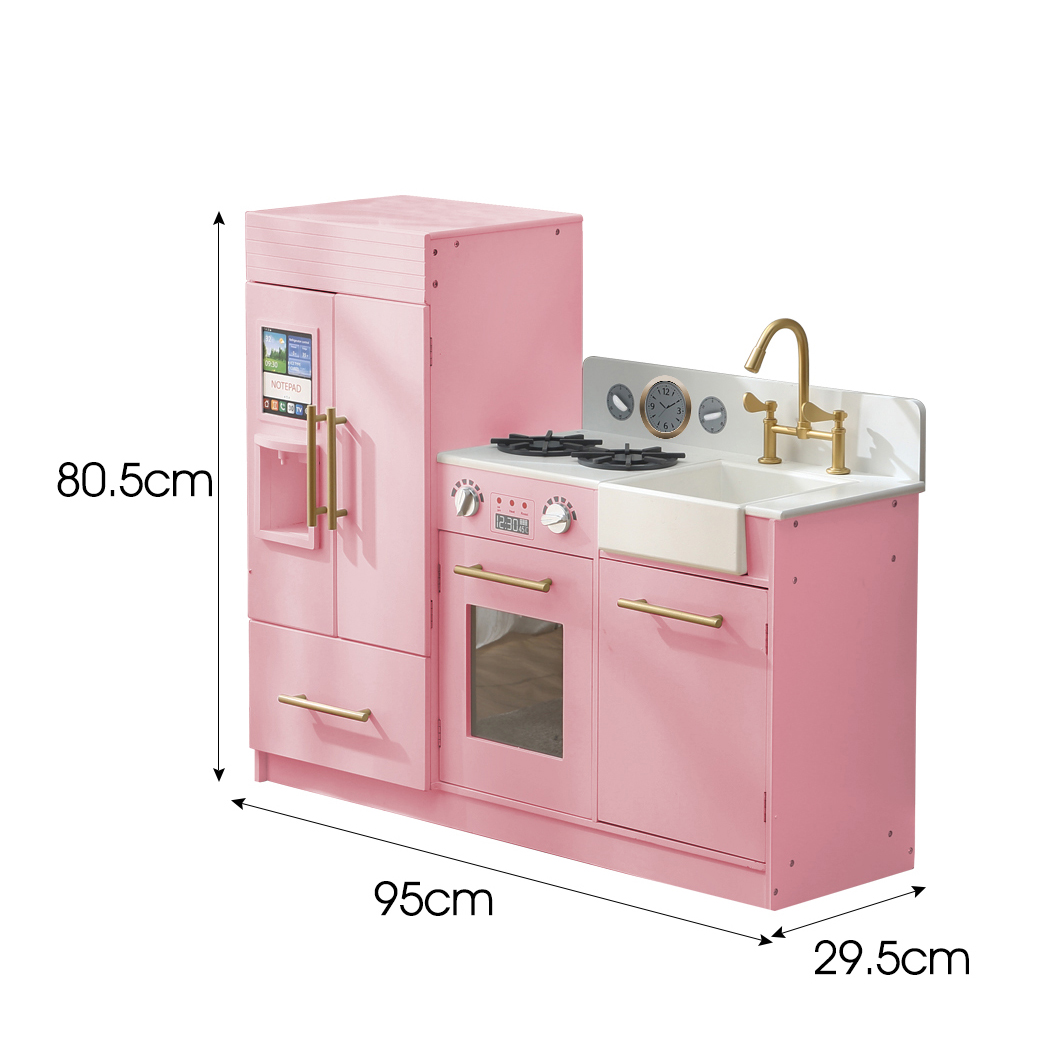 Kids Wooden Kitchen Pretend Play Set Cooking Toy Toddlers Home Cookware Pink