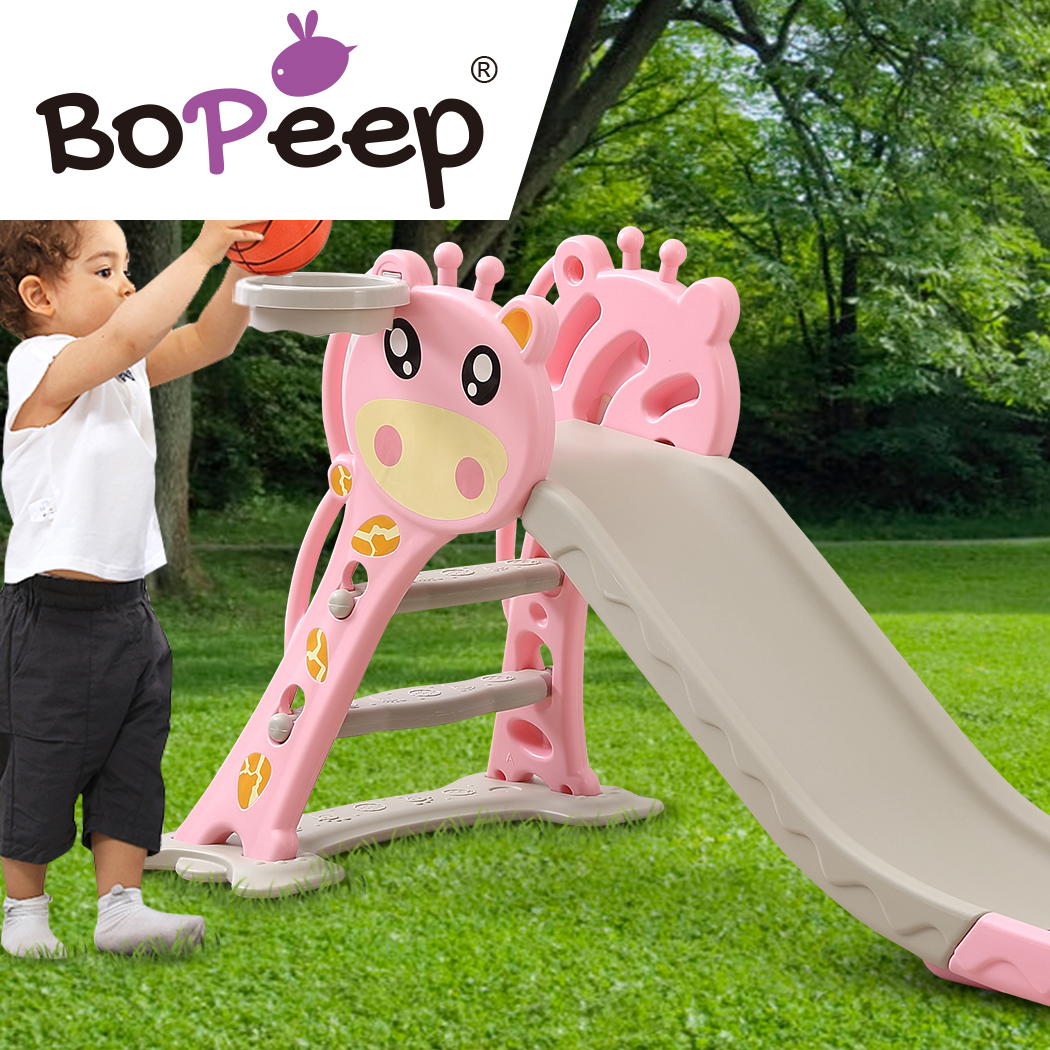 BoPeep Kids Slide Outdoor Basketball Ring Activity Center Toddlers Play Set Pink