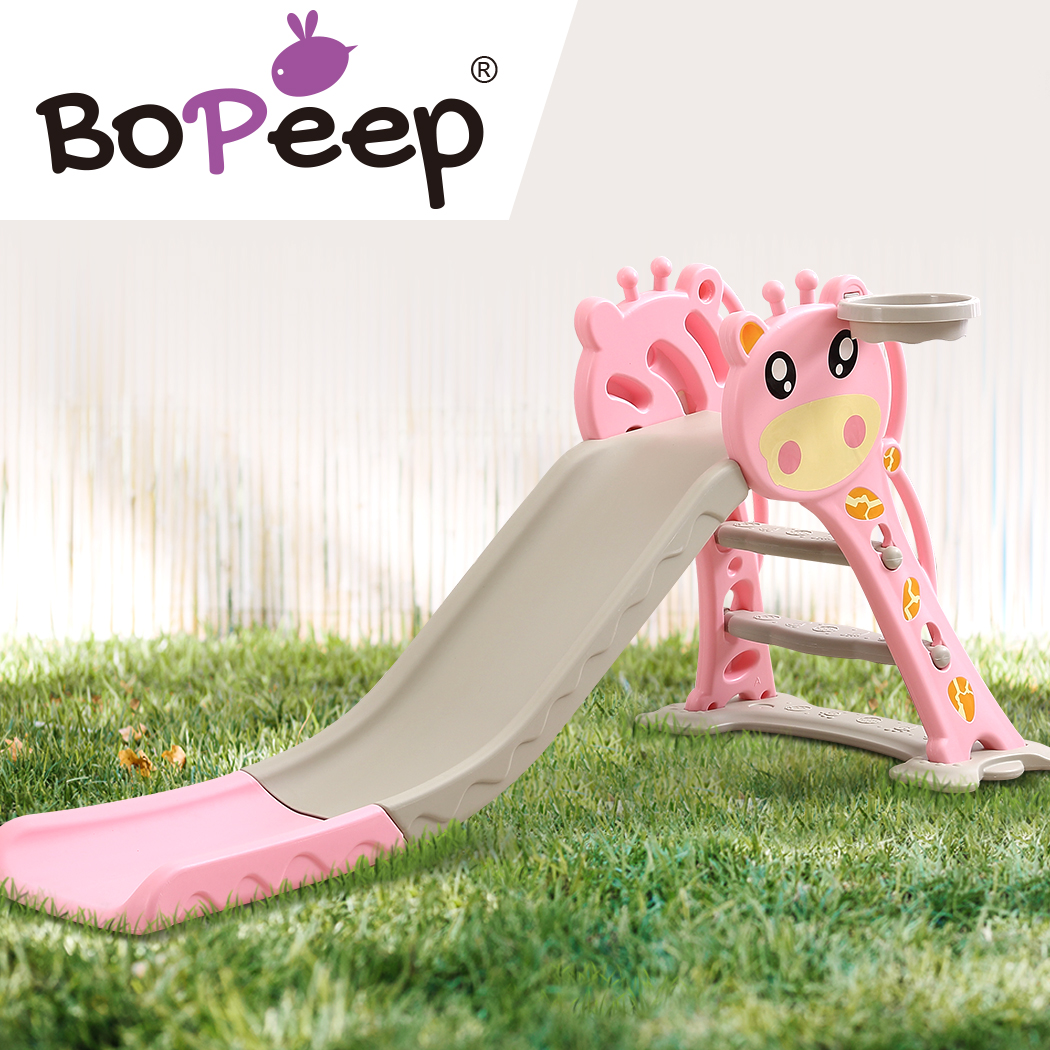 BoPeep Kids Slide Outdoor Basketball Ring Activity Center Toddlers Play Set Pink