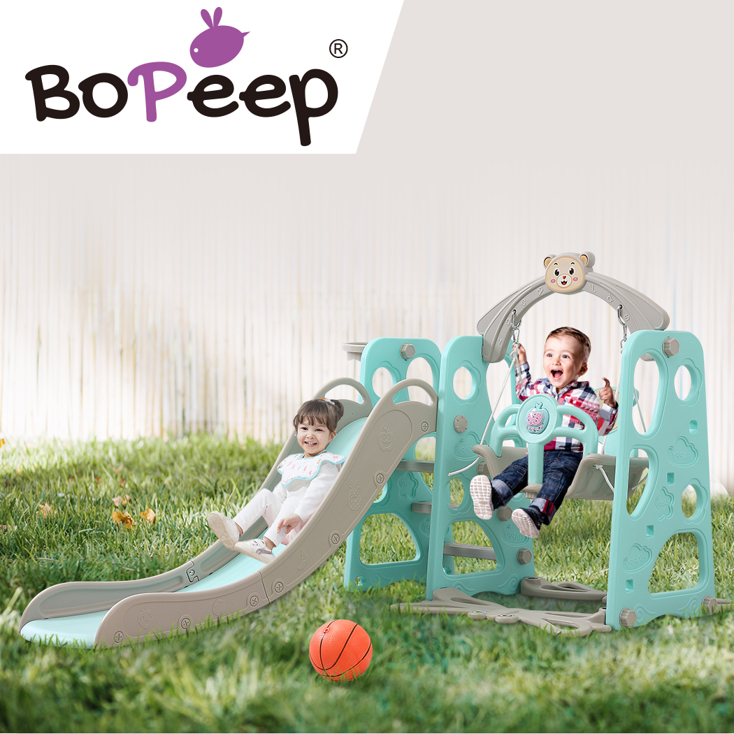 BoPeep Kids Slide Swing Basketball Ring Activity Center Toddlers Play Set Green