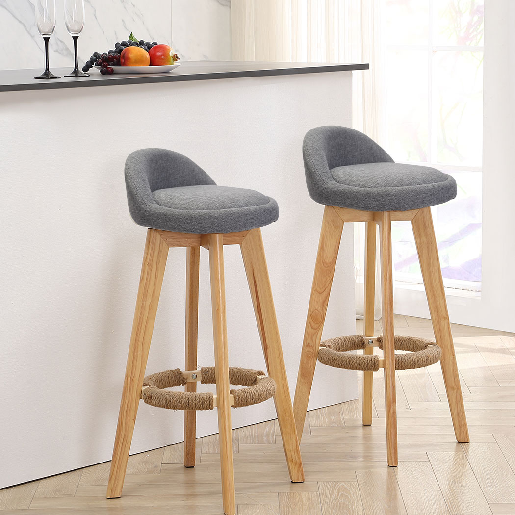 Levede 2xBar Stools Chairs Swivel Barstools Kitchen Wooden Fabric Counter Stool