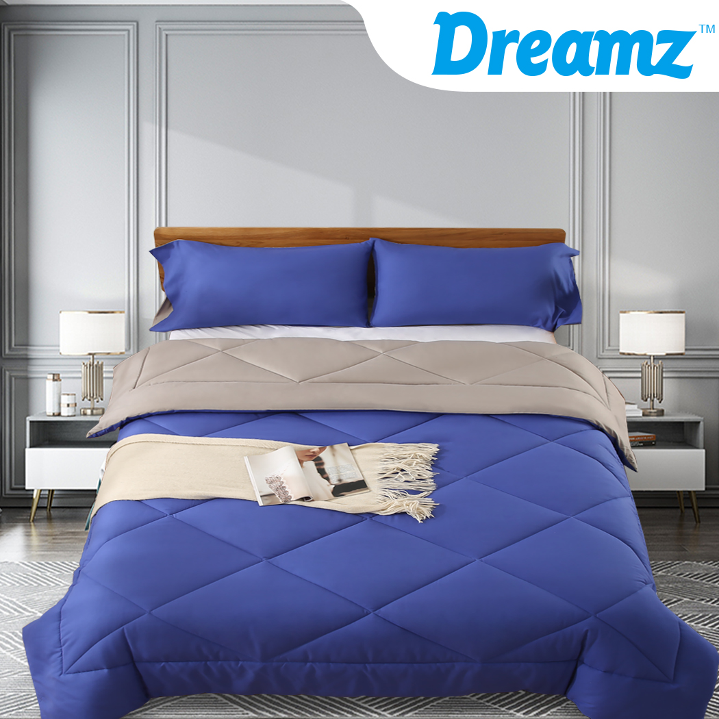 DreamZ Microfibre Reversible Quilt Duvet Cover and Pillowcase Set in Double Size