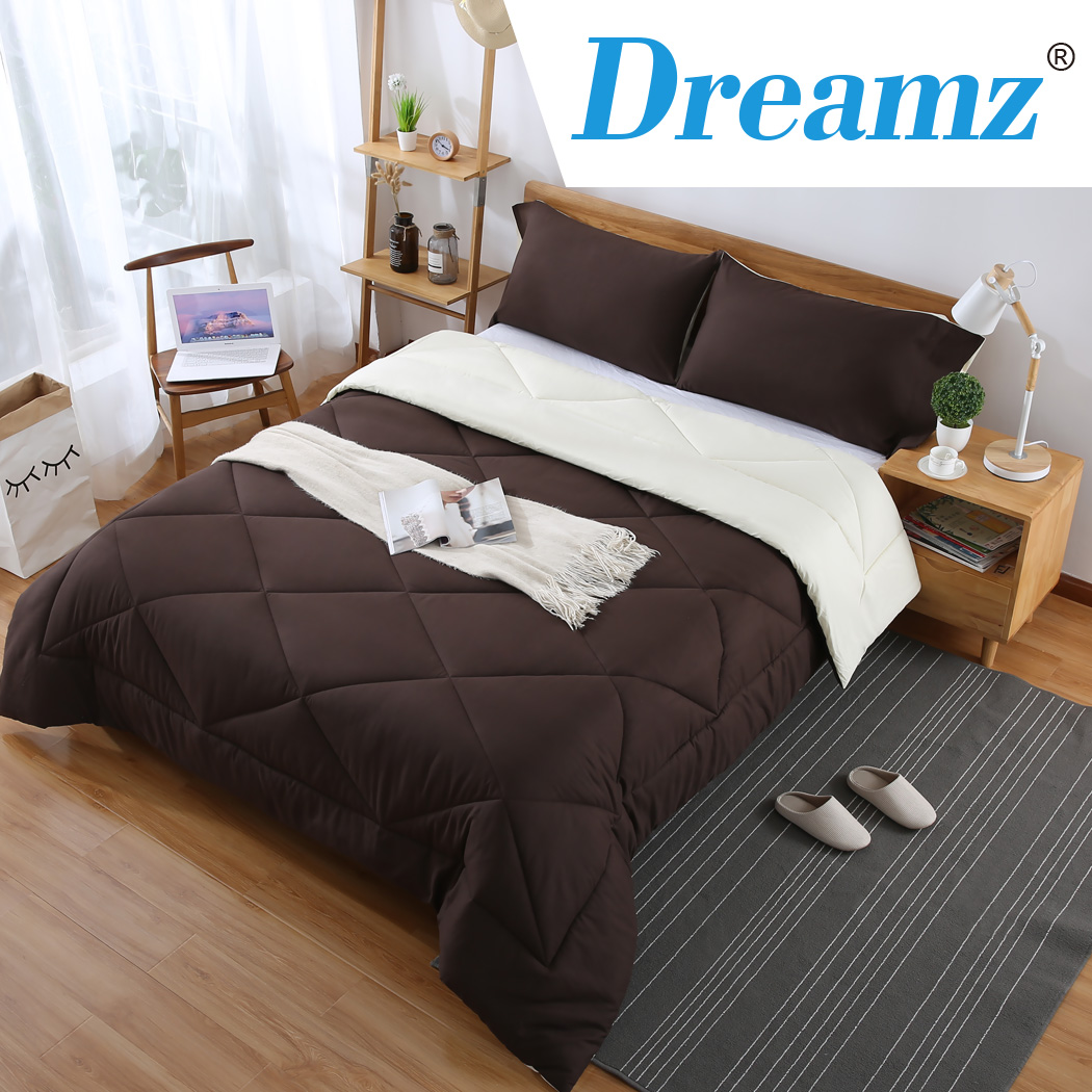 DreamZ Microfibre Reversible Quilt Duvet Doona Cover Set Chocolate King Size