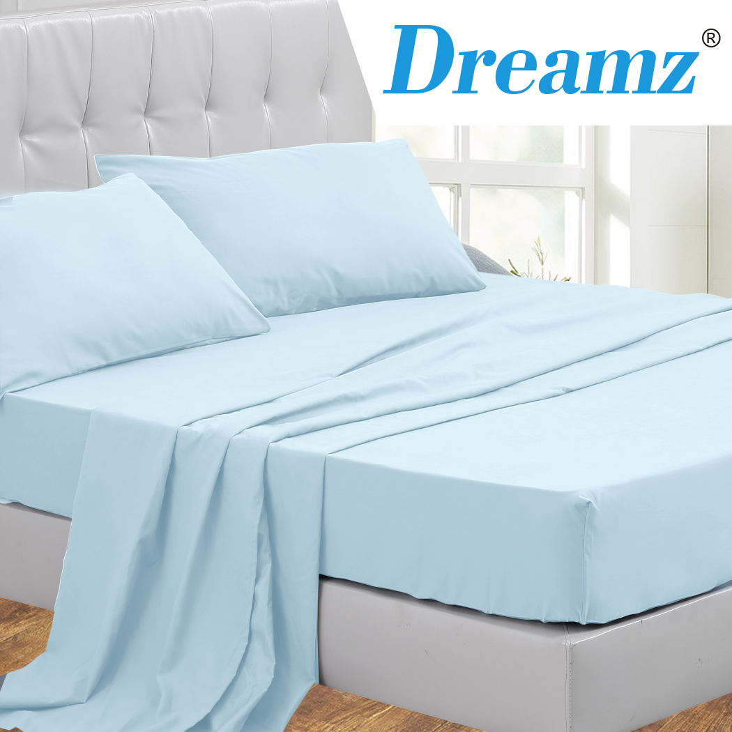 DreamZ King Size 4 Piece Bed Sheet Set Flat Fitted Pillowcase Blue Colour