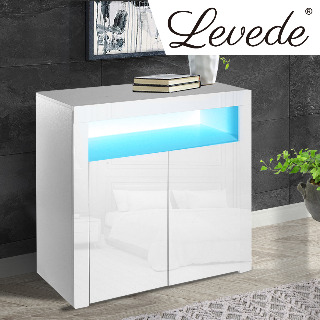 Levede Buffet Sideboard Storage Cabinet Modern High Gloss Furniture LED White
