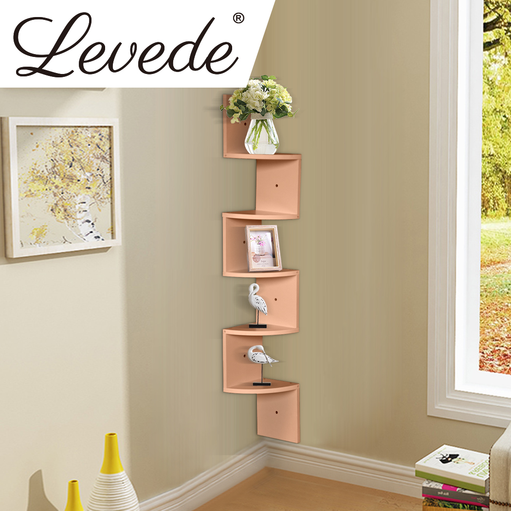 Levede 5 Tier Corner Wall Shelf Display Shelves Zig Zag DVD CD Book Storage Rack