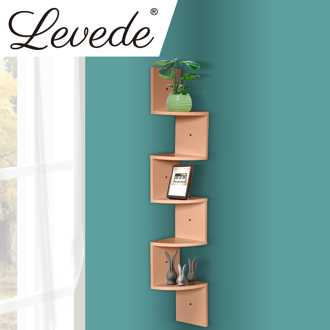 Levede 5 Tier Corner Wall Shelf Display Shelves Zig Zag DVD CD Book Storage Rack