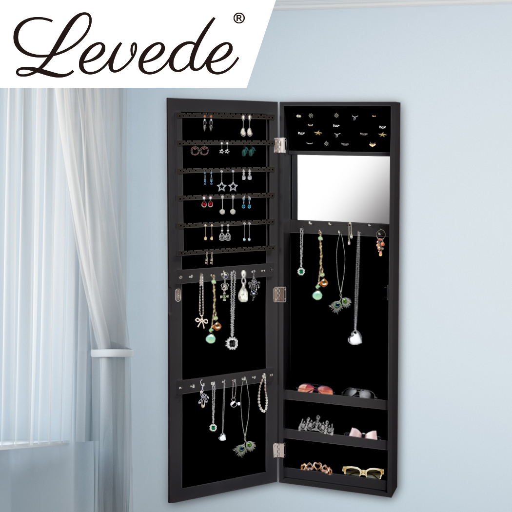 Levede Mirror Jewellery Cabinet Makeup Storage Jewelry Organiser Box Tall Black