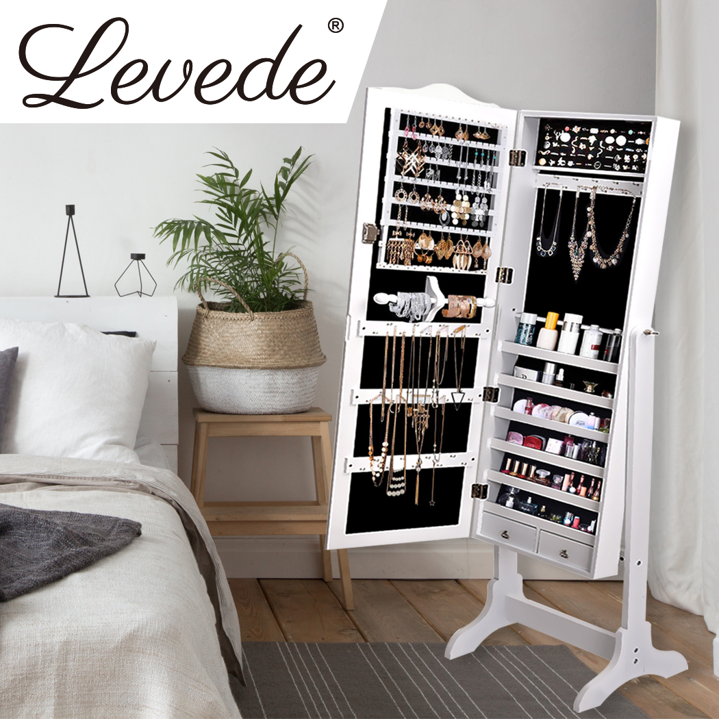 Levede Mirror Jewellery Cabinet Storage Organiser Box Makeup Wooden Full Length