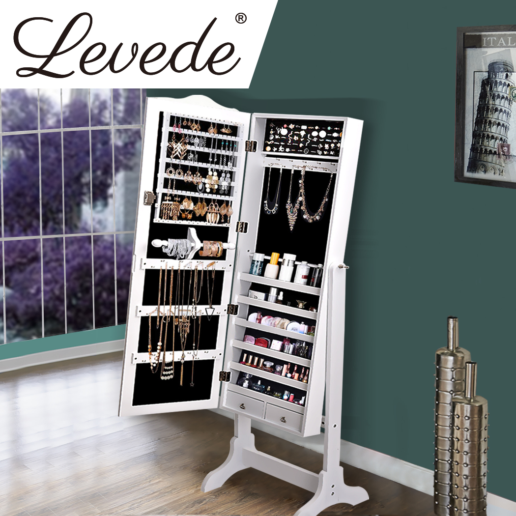 Levede Mirror Jewellery Cabinet Storage Organiser Box Makeup Wooden Full Length