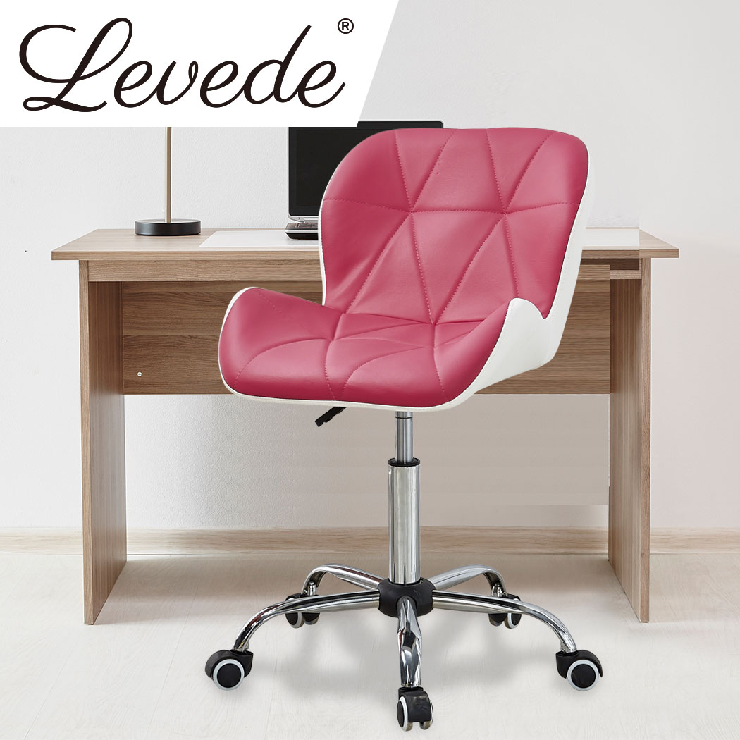 Levede Swivel Computer Desk Office Study Chair PU Leather Gaming Chair Fuchsia