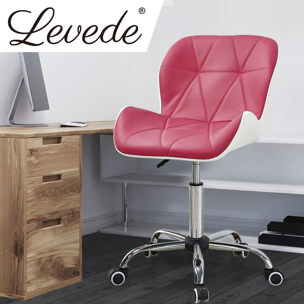 Levede Swivel Computer Desk Office Study Chair PU Leather Gaming Chair Fuchsia