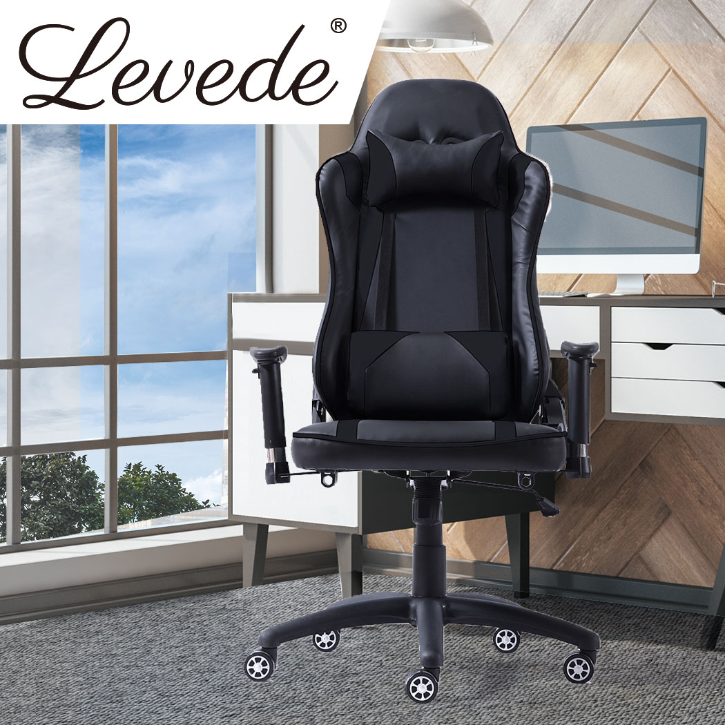 Levede Executive Gaming Office Chair Racing Computer PU Leather Recliner Black