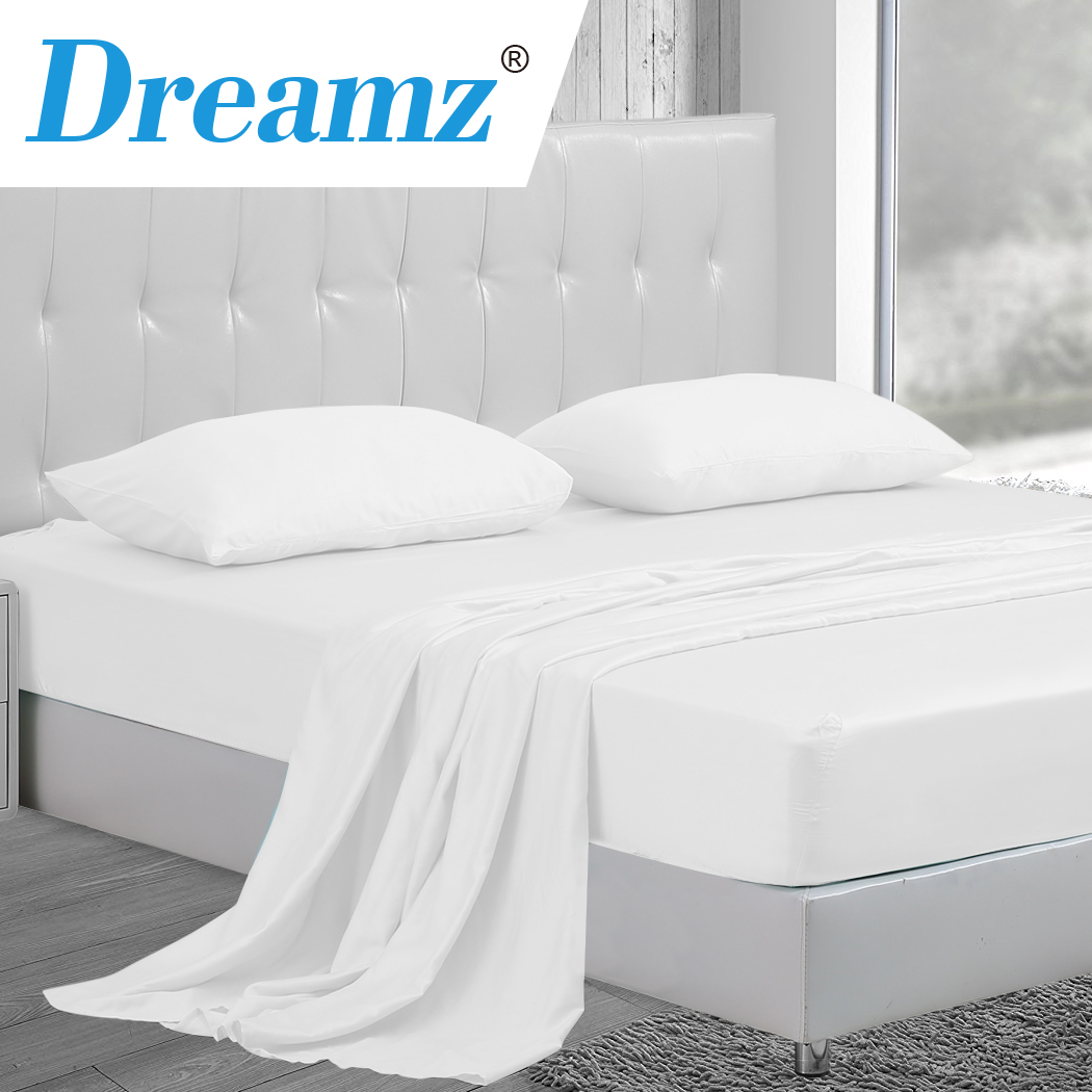 DreamZ 4 Pcs Natural Bamboo Cotton Bed Sheet Set in Size King White