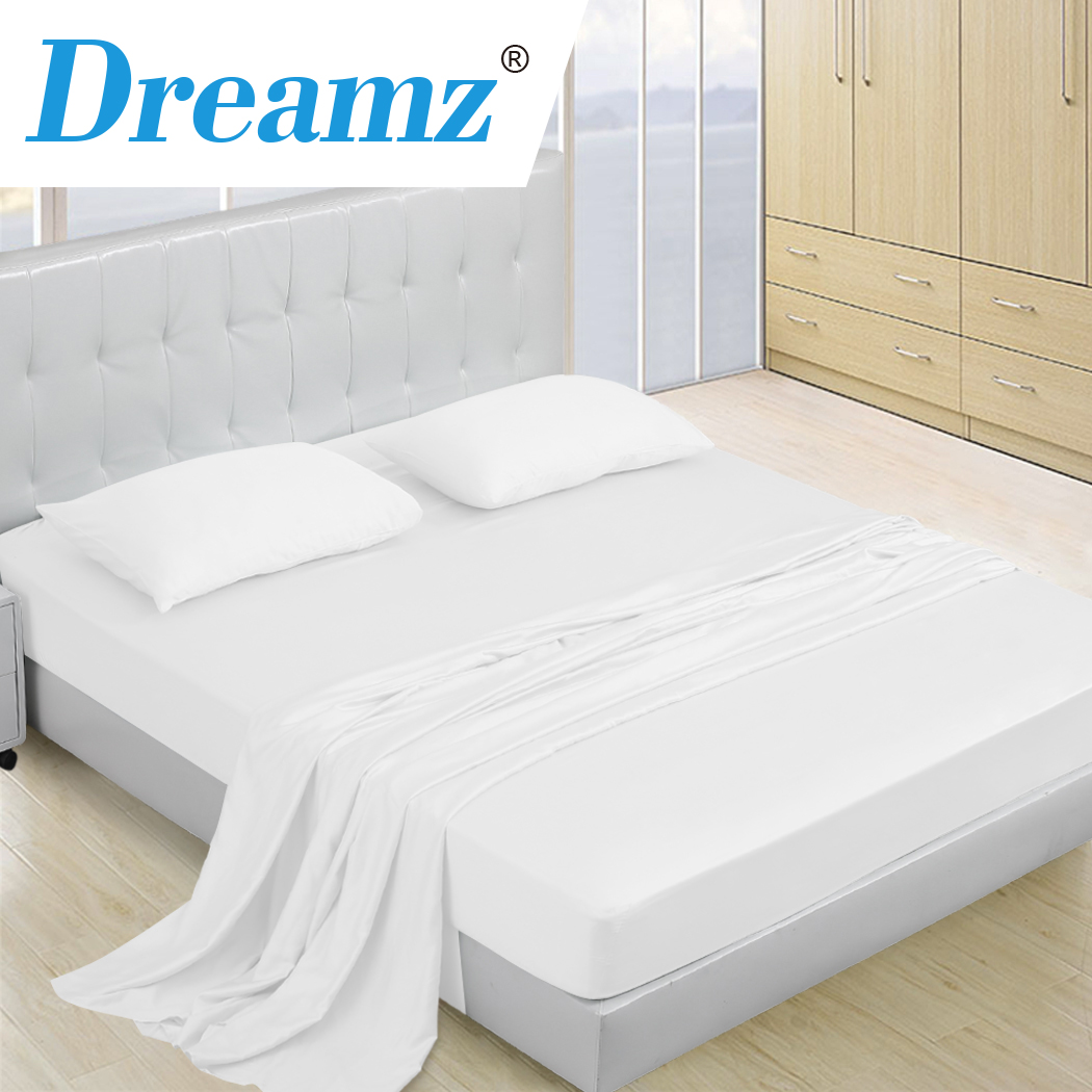 DreamZ 4 Pcs Natural Bamboo Cotton Bed Sheet Set in Size King White