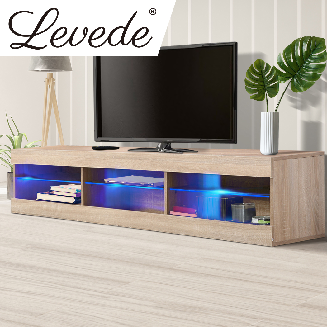 Levede LED Entertainment Center TV Stand Game Media Storage Cabinet 55" Wood