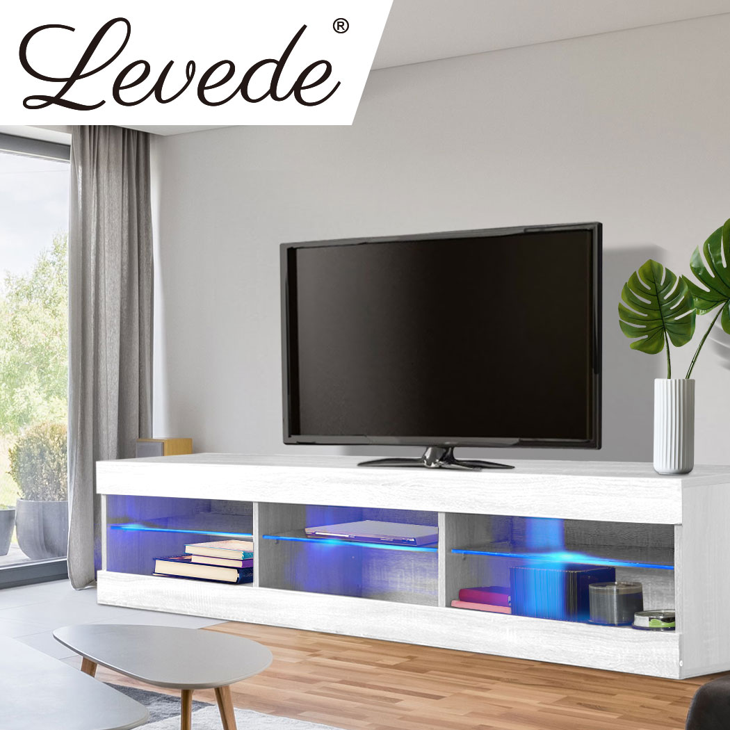 Levede LED Entertainment Center TV Stand Game Media Storage Cabinet 55" White