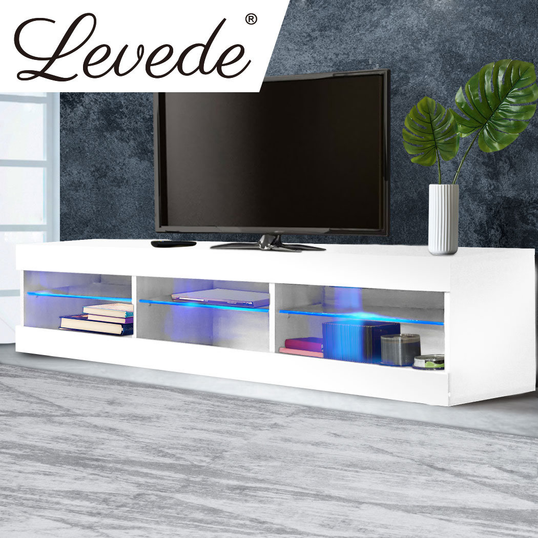 Levede LED Entertainment Center TV Stand Game Media Storage Cabinet 55" White