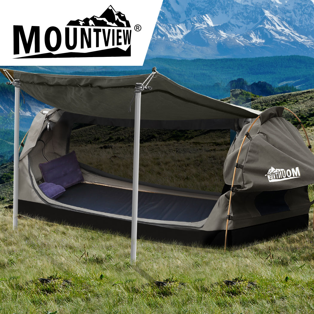 Mountview Double Swag Camping Swags Canvas Dome Tent Free Standing Grey
