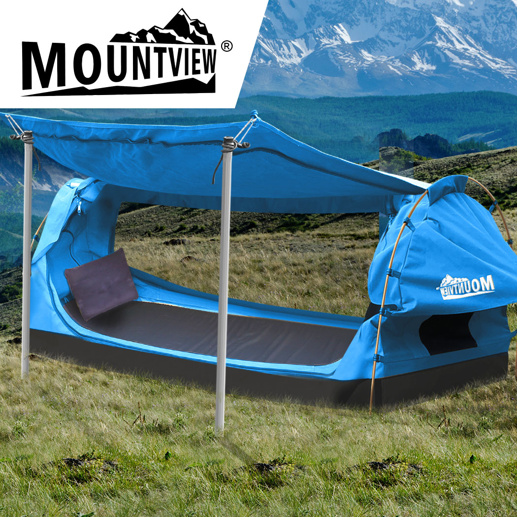 Mountview King Single Swag Camping Swags Canvas Dome Tent Free Standing Blue