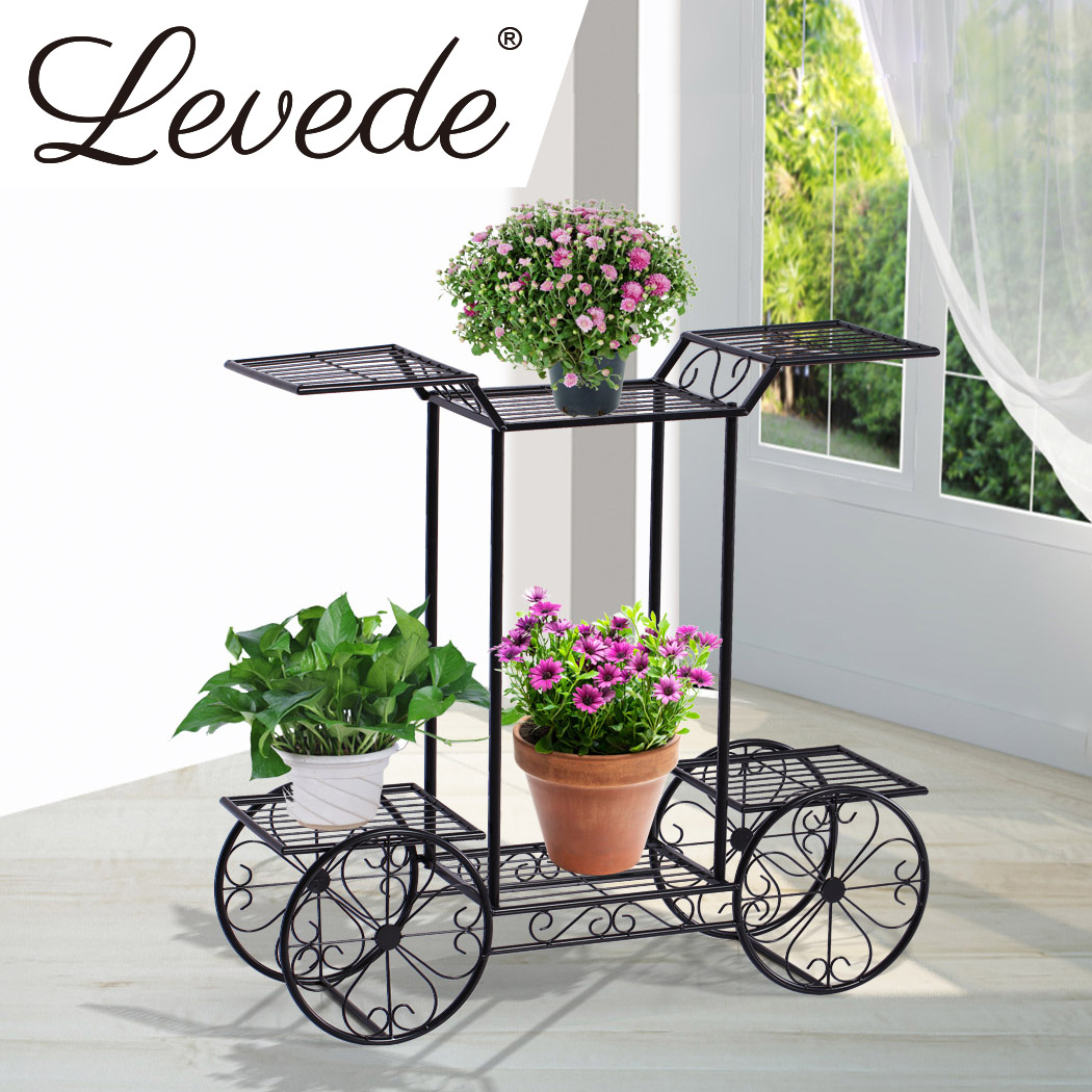 2x Levede Plant Stand Outdoor Indoor Pot Garden Decor Flower Rack Iron 4 Wheeler