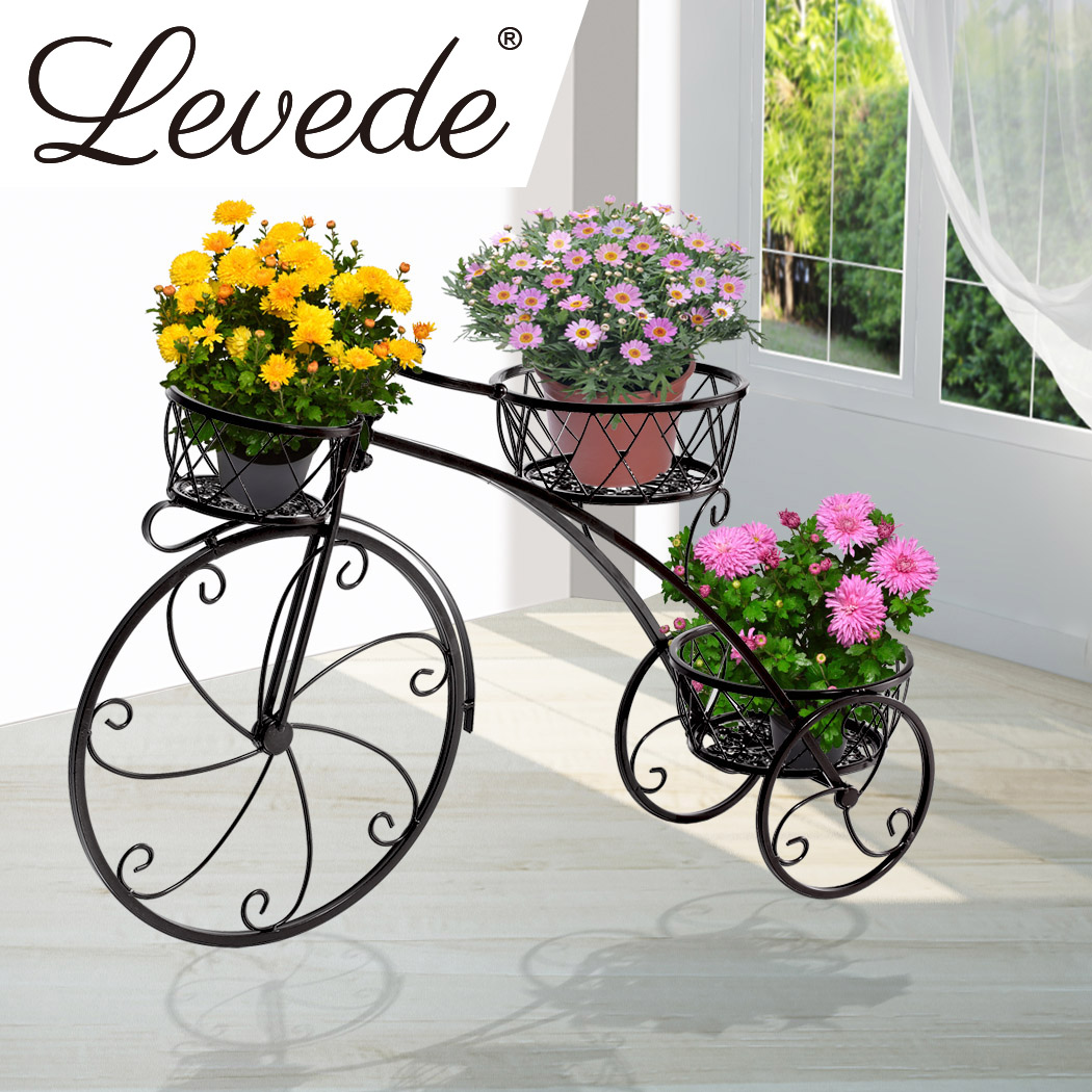 2x Plant Stand Outdoor Indoor Pot Garden Decor Flower Rack Wrought Iron Bicycles