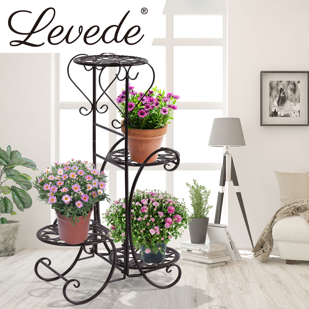 2x Levede Flower Shape Metal Plant Stand with 4 Plant Pot Space in Black Colour
