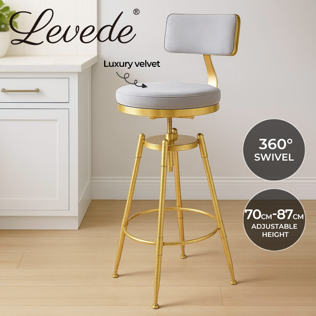 Levede 1/2/4x Bar Stools Swivel Barstool Velvet Kitchen Counter Adjustable Stool - Picture 13 of 22