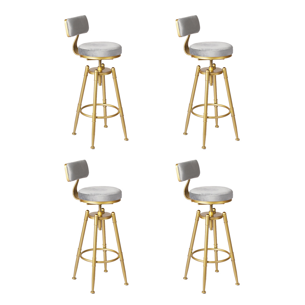 Levede 1/2/4x Bar Stools Swivel Barstool Velvet Kitchen Counter Adjustable Stool - Picture 19 of 22
