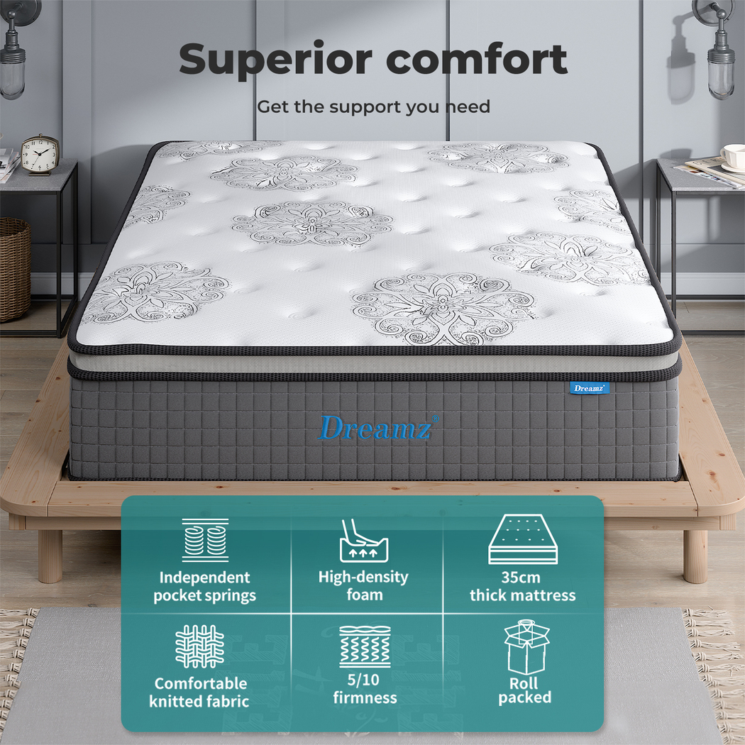 Dreamz Mattress Queen Double King Single Pocket Spring Firm Foam Euro Top Latex - Picture 50 of 417